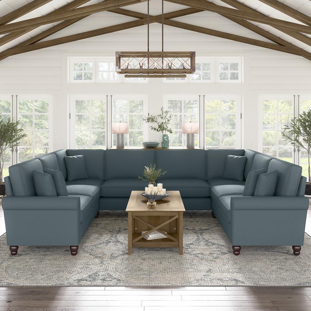 Bush Furniture Hudson 125W U Shaped Sectional Couch, Turkish Blue Herringbone Fabric. Picture 2