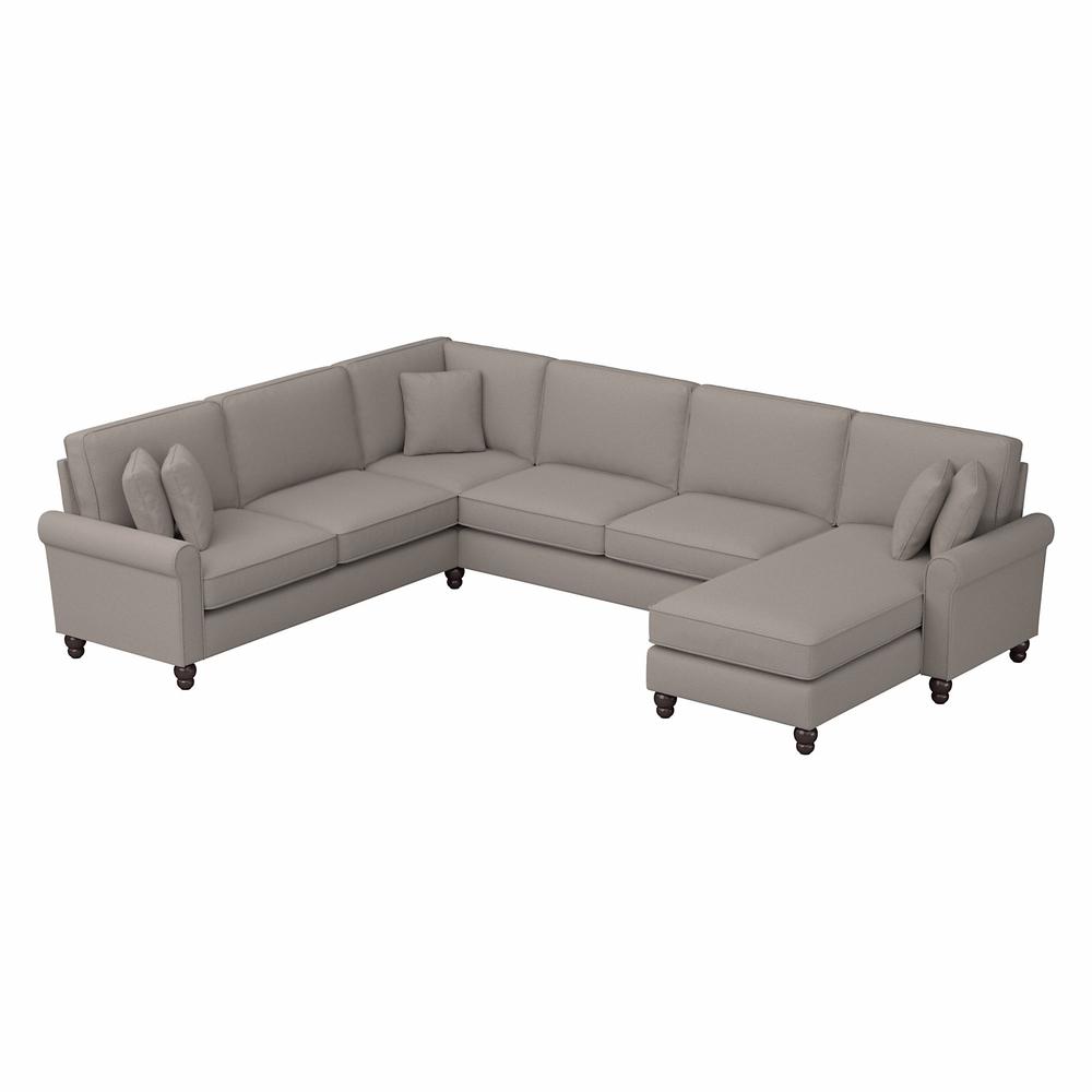 Bush Furniture Hudson 128W U Shaped Sectional Couch , Beige Herringbone Fabric. Picture 1