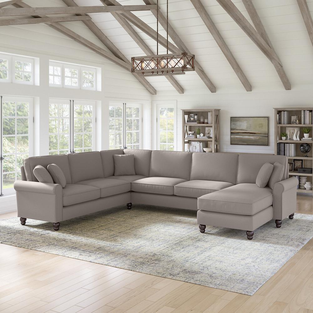 Bush Furniture Hudson 128W U Shaped Sectional Couch , Beige Herringbone Fabric. Picture 2