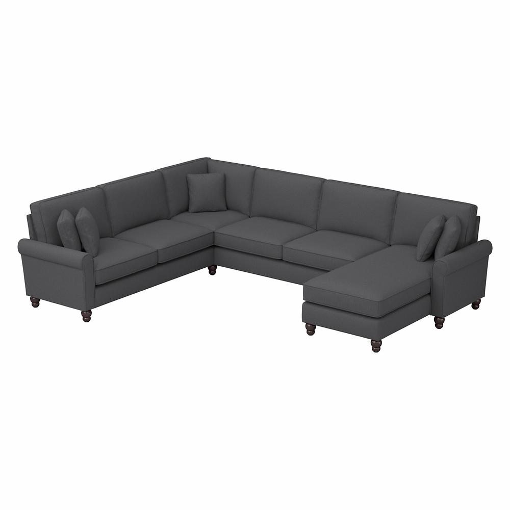 Bush Furniture Hudson 128W U Shaped Sectional Couch , Charcoal Gray Herringbone Fabric. Picture 1