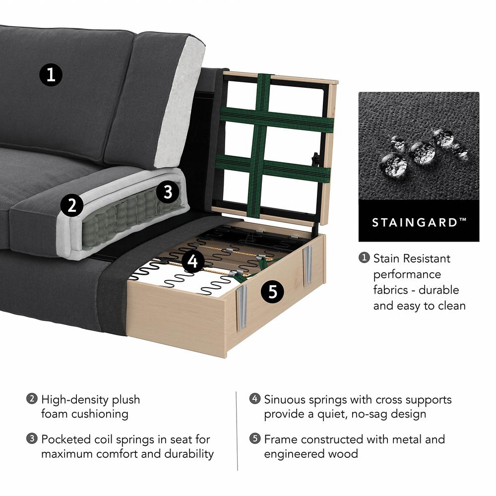 Bush Furniture Hudson 128W U Shaped Sectional Couch , Charcoal Gray Herringbone Fabric. Picture 4