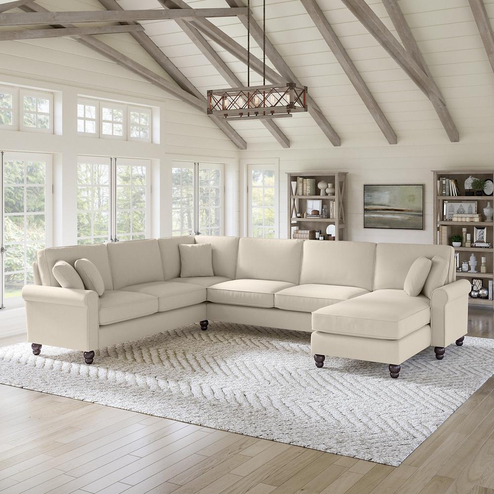 Bush Furniture Hudson 128W U Shaped Sectional Couch , Cream Herringbone Fabric. Picture 2