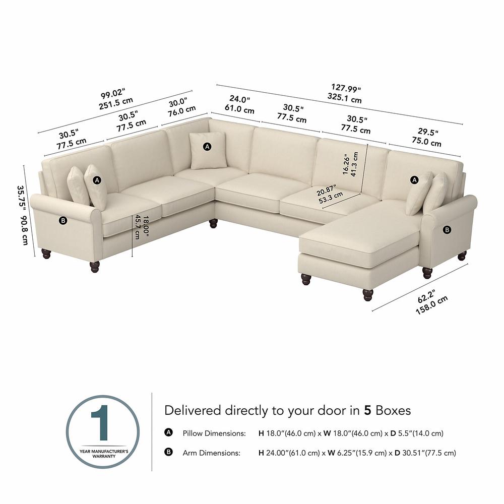 Bush Furniture Hudson 128W U Shaped Sectional Couch , Cream Herringbone Fabric. Picture 6