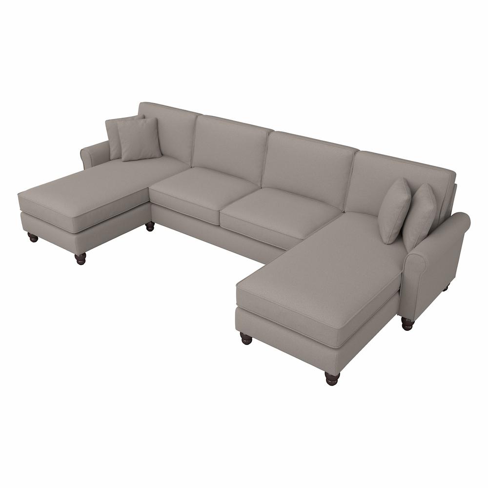 Bush Furniture Hudson 131W Sectional Couch with Double Chaise Lounge, Beige Herringbone Fabric. Picture 1