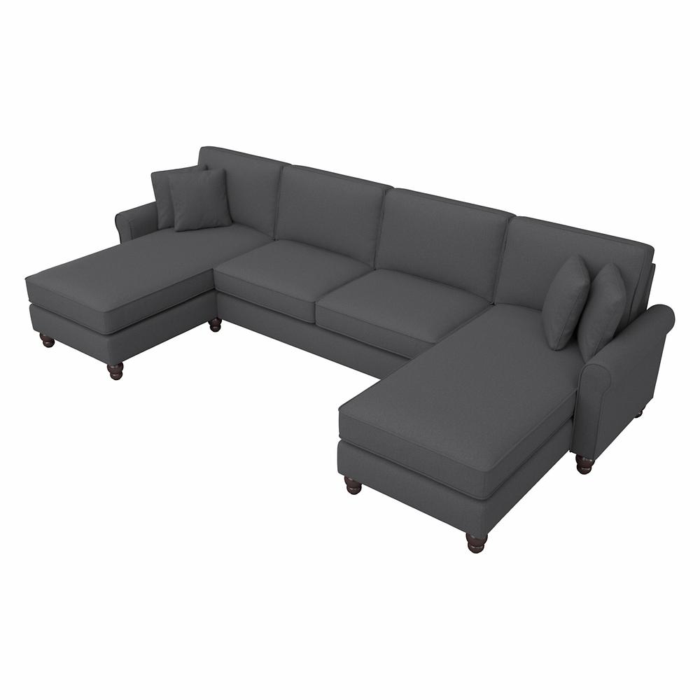Bush Furniture Hudson 131W Sectional Couch with Double Chaise Lounge, Charcoal Gray Herringbone. Picture 1