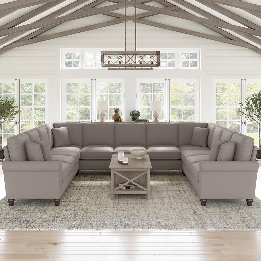 Bush Furniture Hudson 137W U Shaped Sectional Couch, Beige Herringbone Fabric. Picture 2