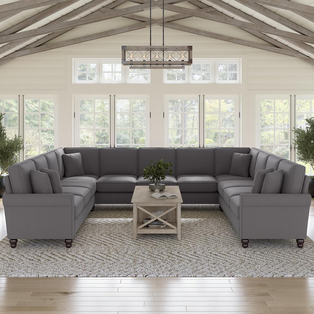 Bush Furniture Hudson 137W U Shaped Sectional Couch, French Gray Herringbone Fabric. Picture 2