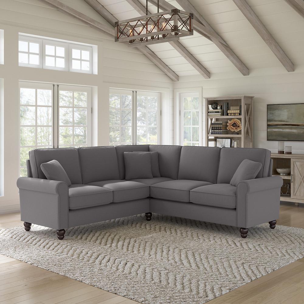 Bush Furniture Hudson 87W L Shaped Sectional Couch, French Gray Herringbone Fabric. Picture 2
