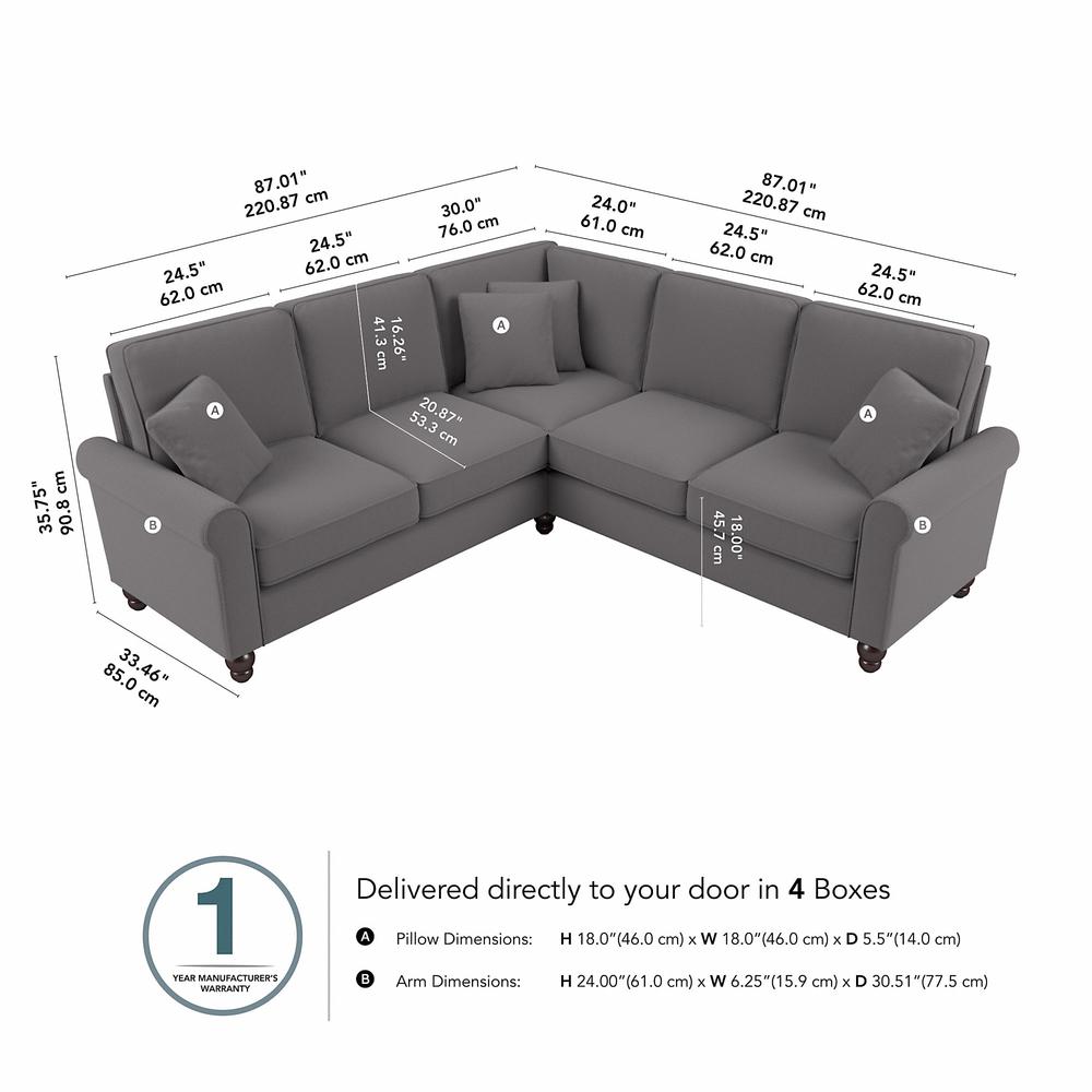 Bush Furniture Hudson 87W L Shaped Sectional Couch, French Gray Herringbone Fabric. Picture 6