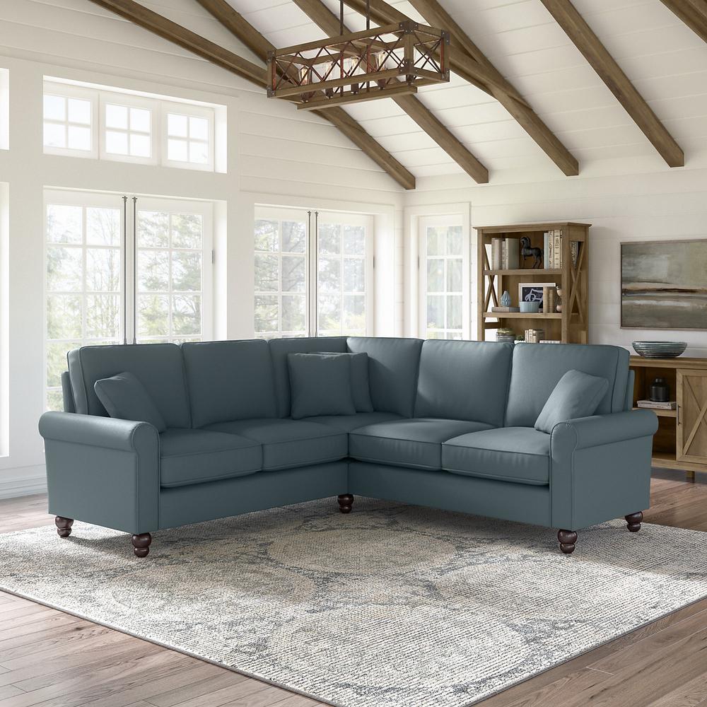 Bush Furniture Hudson 87W L Shaped Sectional Couch, Turkish Blue Herringbone Fabric. Picture 2