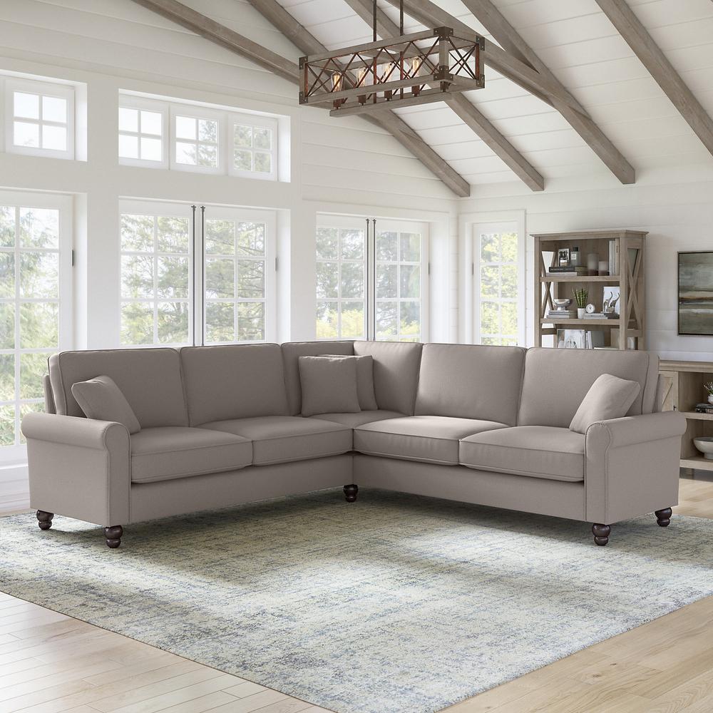 Bush Furniture Hudson 99W L Shaped Sectional Couch, Beige Herringbone Fabric. Picture 2