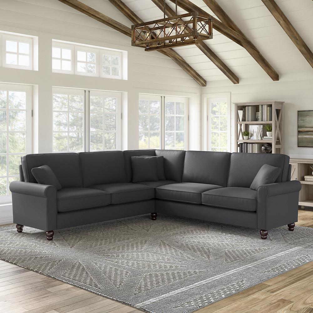 Bush Furniture Hudson 99W L Shaped Sectional Couch, Charcoal Gray Herringbone Fabric. Picture 2