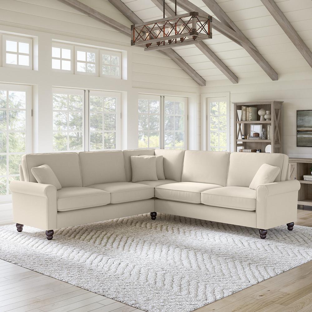 Bush Furniture Hudson 99W L Shaped Sectional Couch, Cream Herringbone Fabric. Picture 2