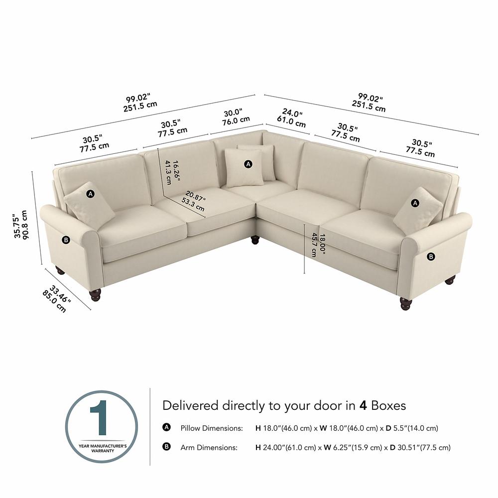 Bush Furniture Hudson 99W L Shaped Sectional Couch, Cream Herringbone Fabric. Picture 6