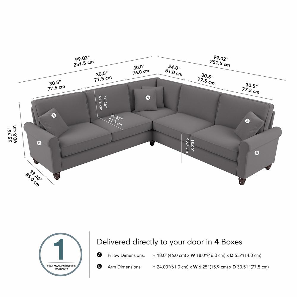 Bush Furniture Hudson 99W L Shaped Sectional Couch, French Gray Herringbone Fabric. Picture 6