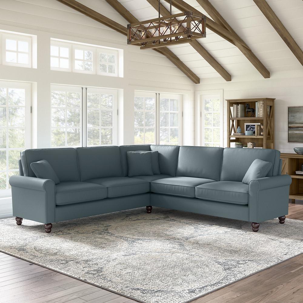 Bush Furniture Hudson 99W L Shaped Sectional Couch, Turkish Blue Herringbone Fabric. Picture 2