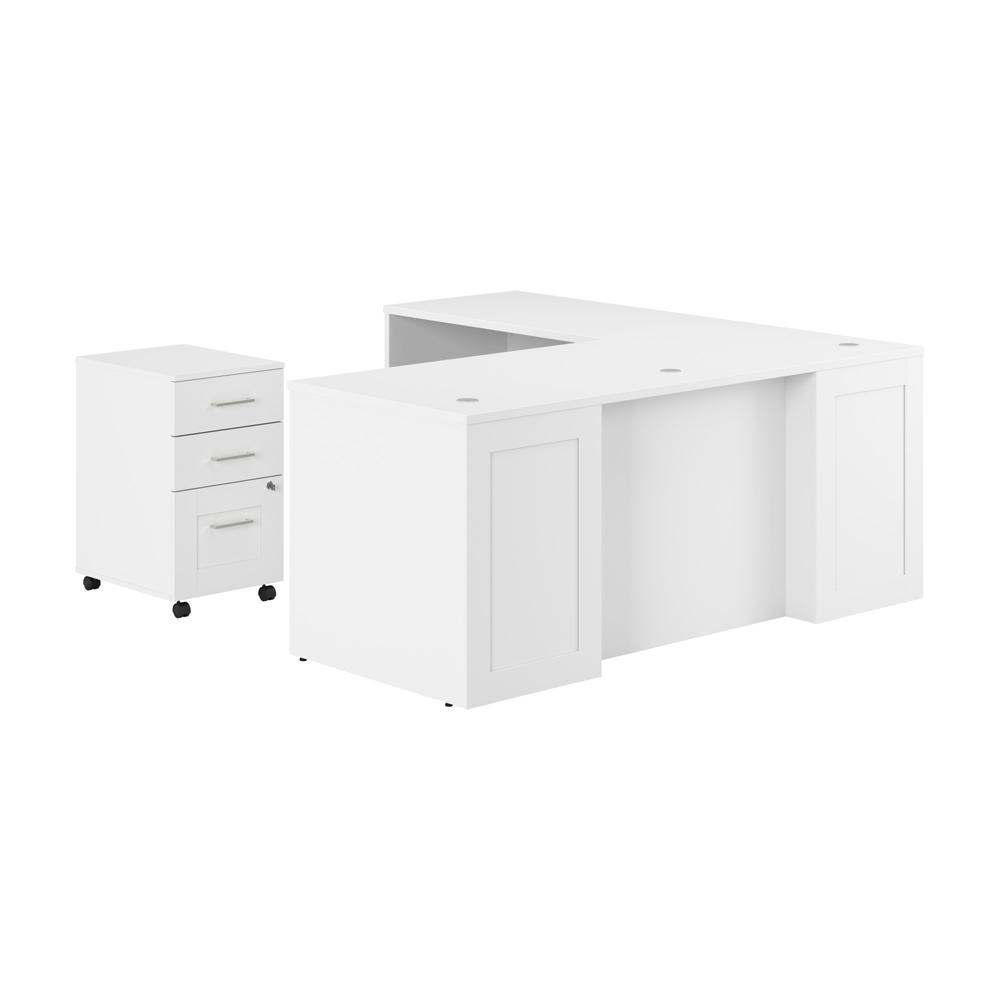 72W x 30D Executive L-Shaped Desk with 3 Drawer Mobile File Cabinet in White. Picture 2