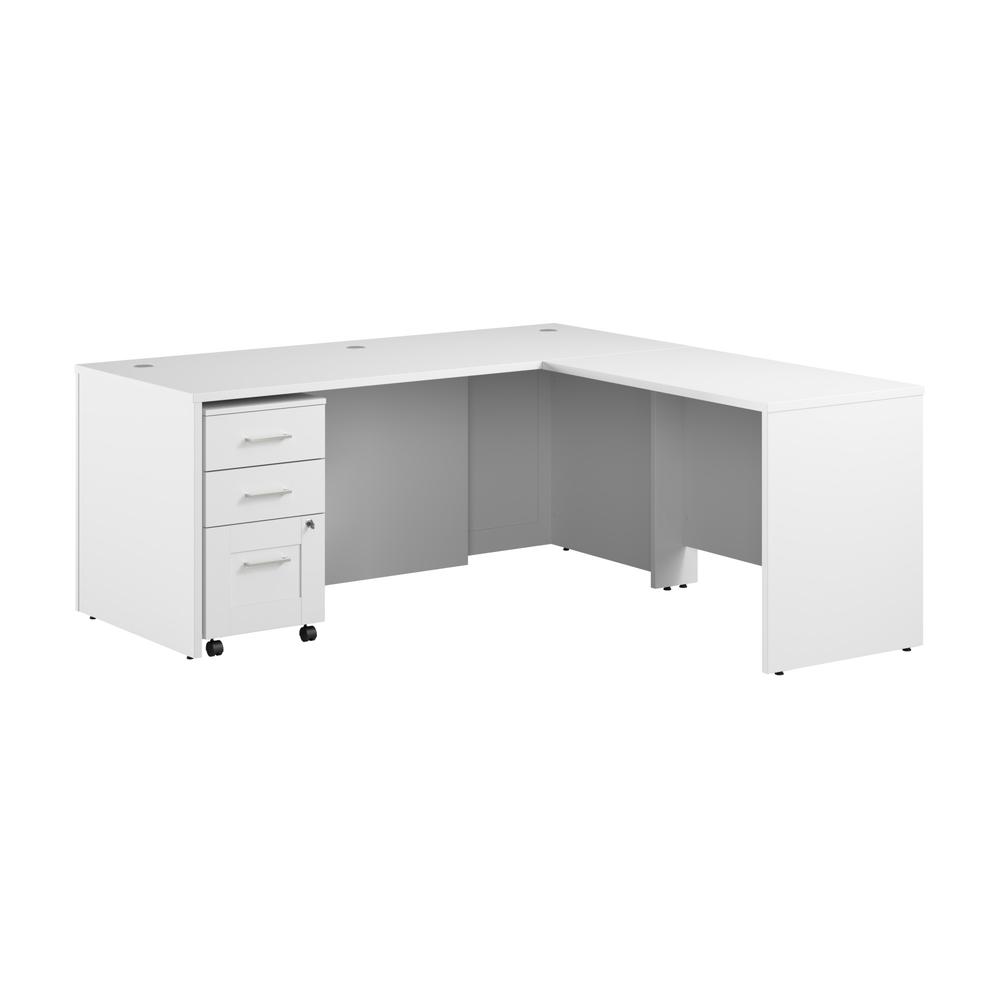 72W x 30D Executive L-Shaped Desk with 3 Drawer Mobile File Cabinet in White. Picture 1