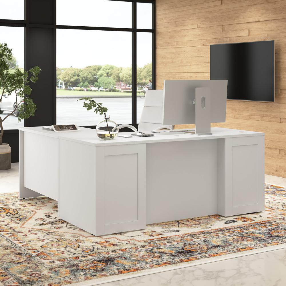 72W x 30D Executive L-Shaped Desk with 3 Drawer Mobile File Cabinet in White. Picture 10