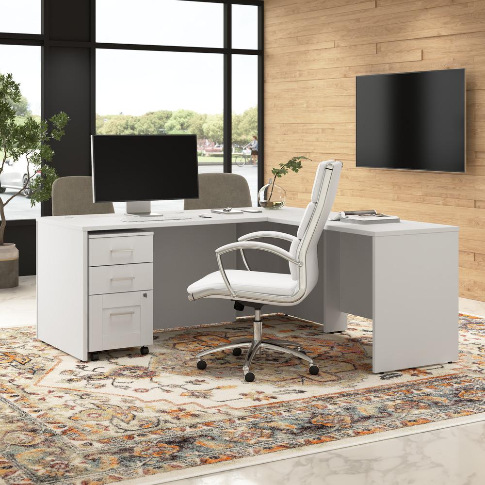 72W x 30D Executive L-Shaped Desk with 3 Drawer Mobile File Cabinet in White. Picture 11