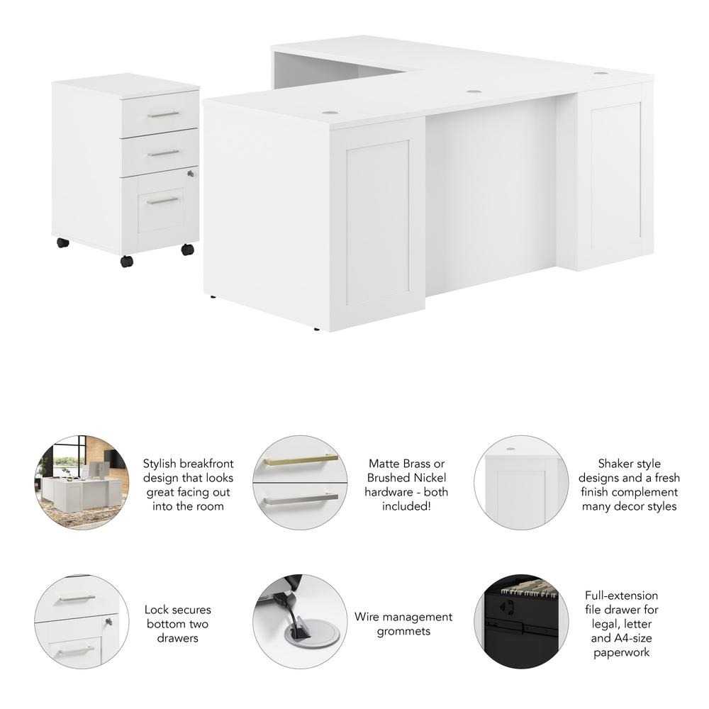 72W x 30D Executive L-Shaped Desk with 3 Drawer Mobile File Cabinet in White. Picture 8
