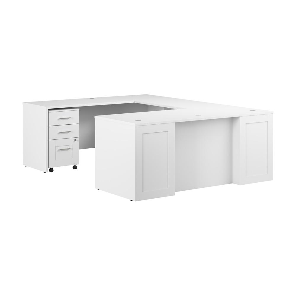 Hampton Heights 72W x 30D U Station with 3 Drawer Mobile File Cabinet in White. Picture 1