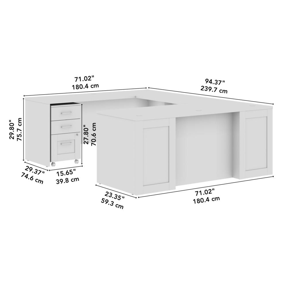 Hampton Heights 72W x 30D U Station with 3 Drawer Mobile File Cabinet in White. Picture 6