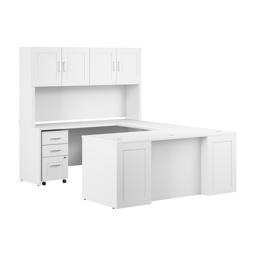 72W x 30D U Station with Hutch and 3 Drawer Mobile File Cabinet in White. Picture 1