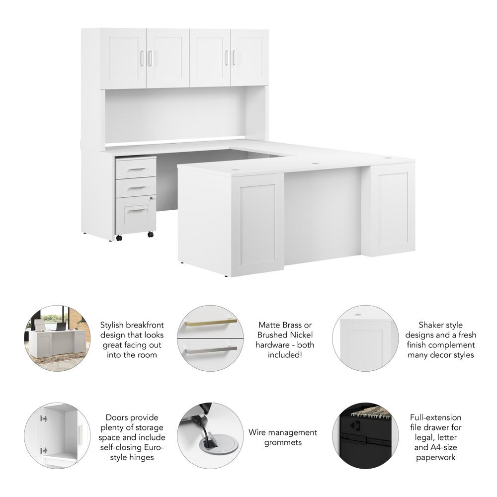 72W x 30D U Station with Hutch and 3 Drawer Mobile File Cabinet in White. Picture 6