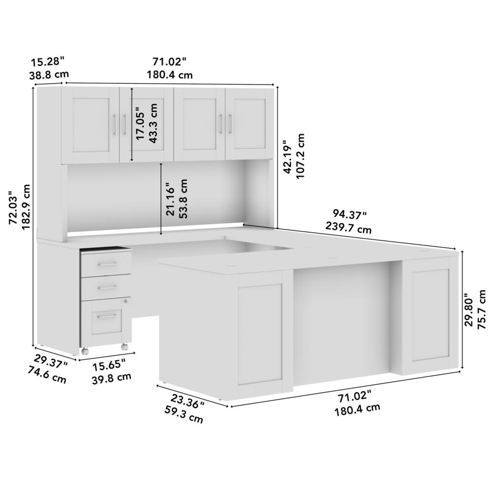 72W x 30D U Station with Hutch and 3 Drawer Mobile File Cabinet in White. Picture 8