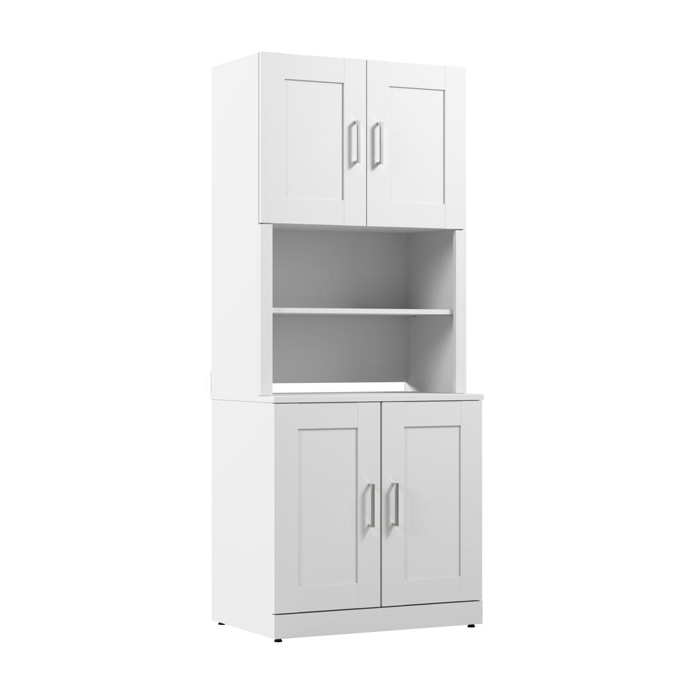 Hampton Heights 30W Storage Cabinet with Doors and Hutch in White. Picture 1