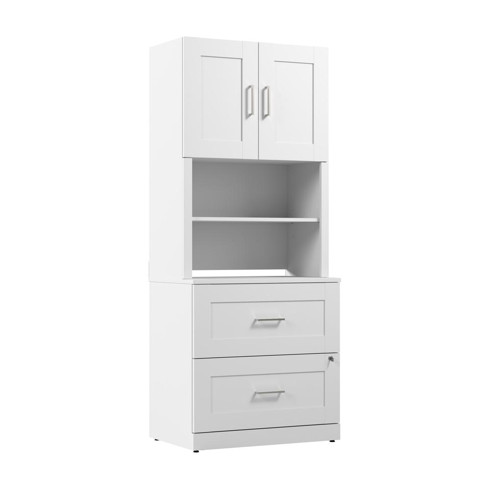 Hampton Heights 30W 2 Drawer Lateral File Cabinet with Hutch in White. Picture 1