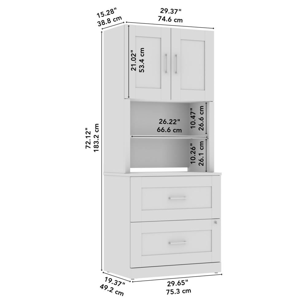 Hampton Heights 30W 2 Drawer Lateral File Cabinet with Hutch in White. Picture 6