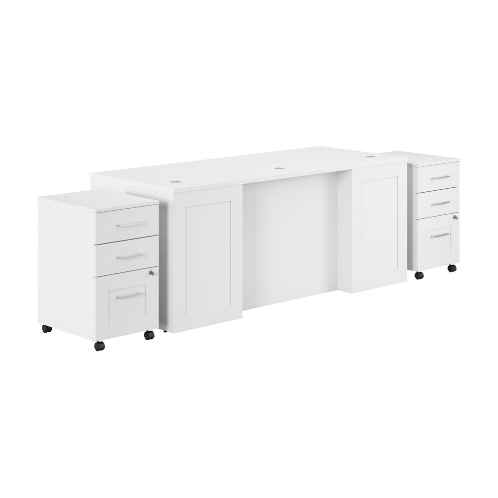 Hampton Heights 72W x 30D Executive Desk with Mobile File Cabinets in White. Picture 2