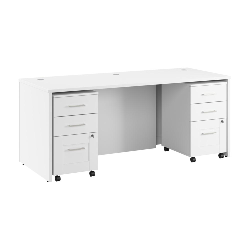 Hampton Heights 72W x 30D Executive Desk with Mobile File Cabinets in White. Picture 1