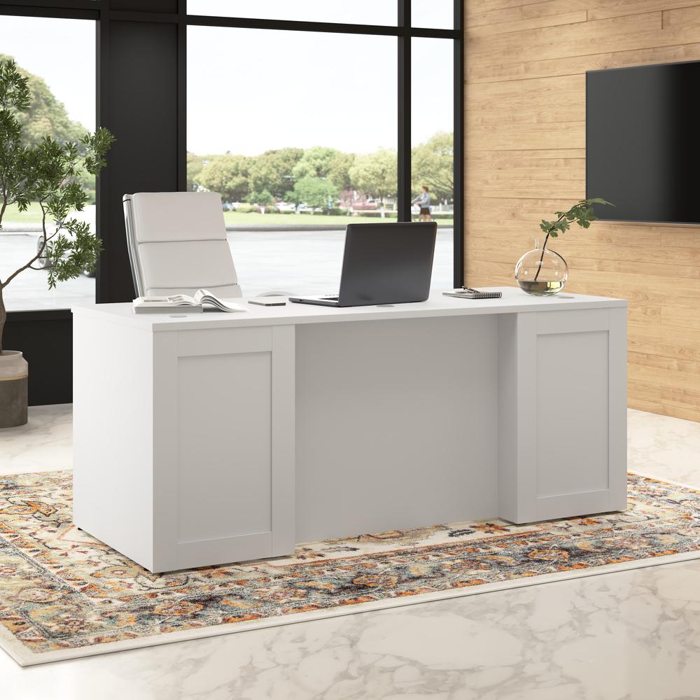 Hampton Heights 72W x 30D Executive Desk with Mobile File Cabinets in White. Picture 8