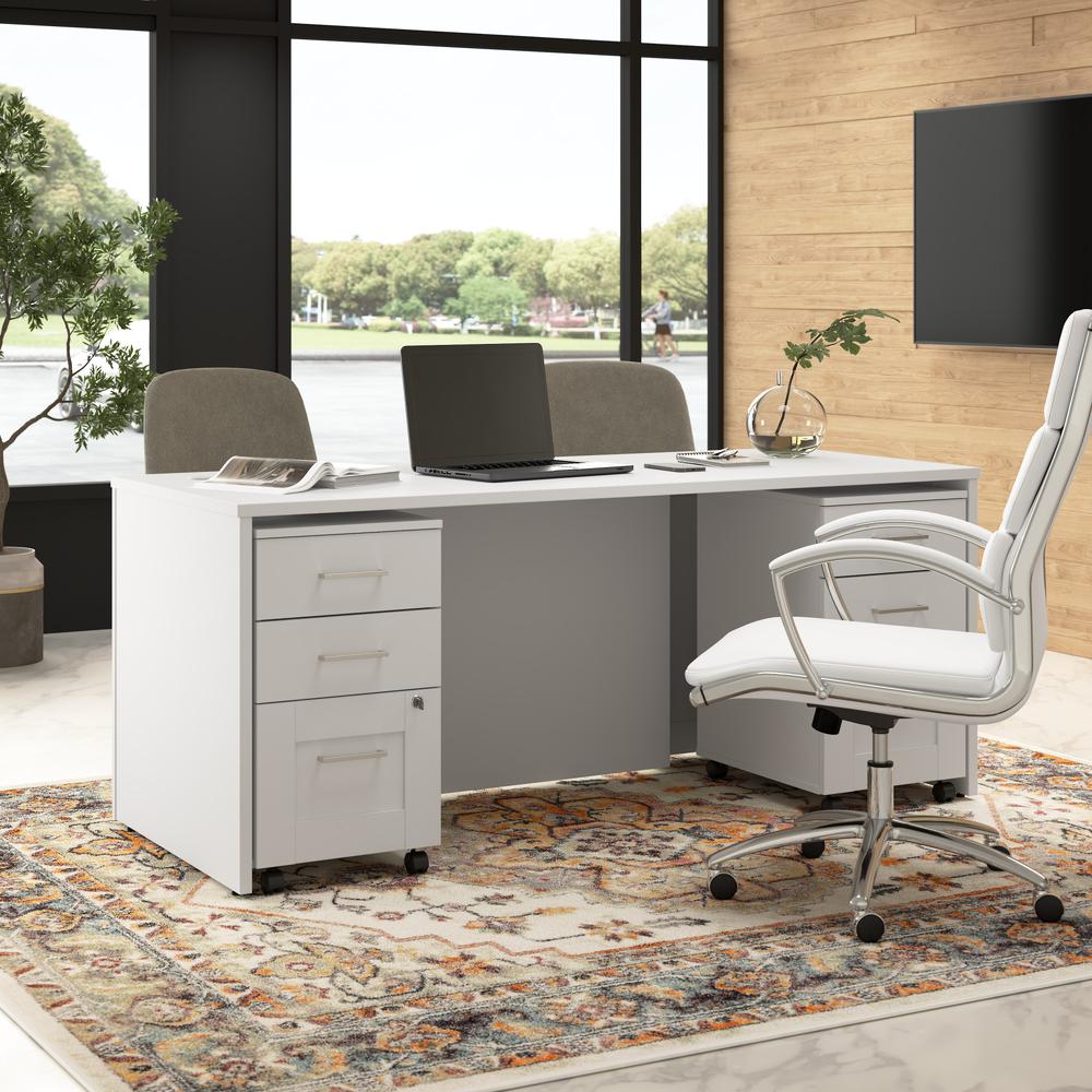 Hampton Heights 72W x 30D Executive Desk with Mobile File Cabinets in White. Picture 9