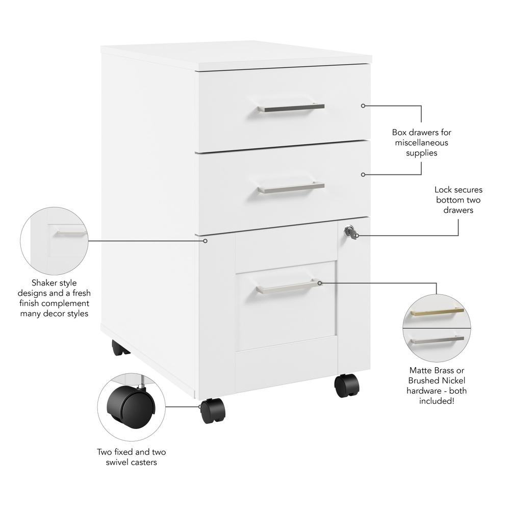 Hampton Heights 3 Drawer Mobile File Cabinet in White. Picture 6
