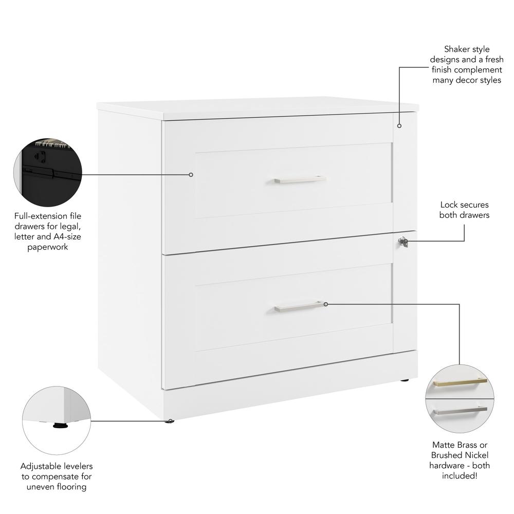 Hampton Heights 30W 2 Drawer Lateral File Cabinet in White. Picture 9