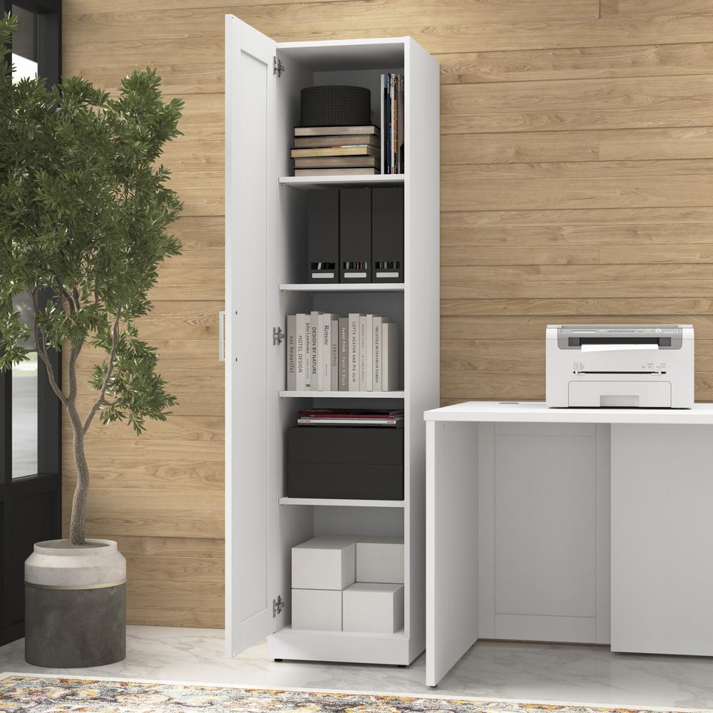 Hampton Heights 17W Tall Narrow Storage Cabinet with Door and Shelves in White. Picture 9