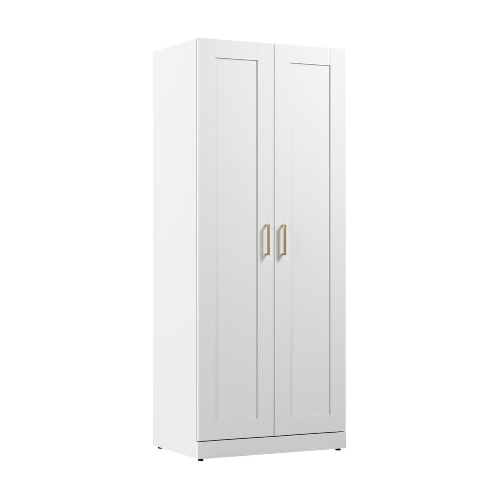 30W Tall Storage Cabinet with Doors and Shelves in White. Picture 1