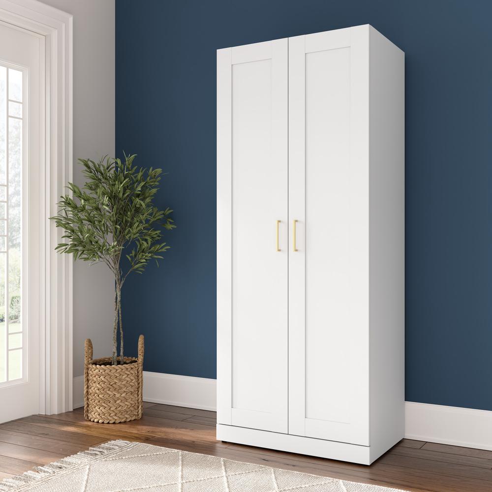 30W Tall Storage Cabinet with Doors and Shelves in White. Picture 10