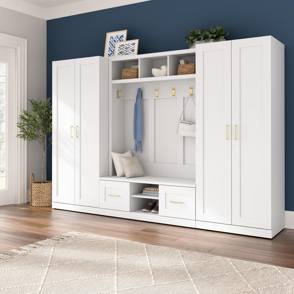 30W Tall Storage Cabinet with Doors and Shelves in White. Picture 9