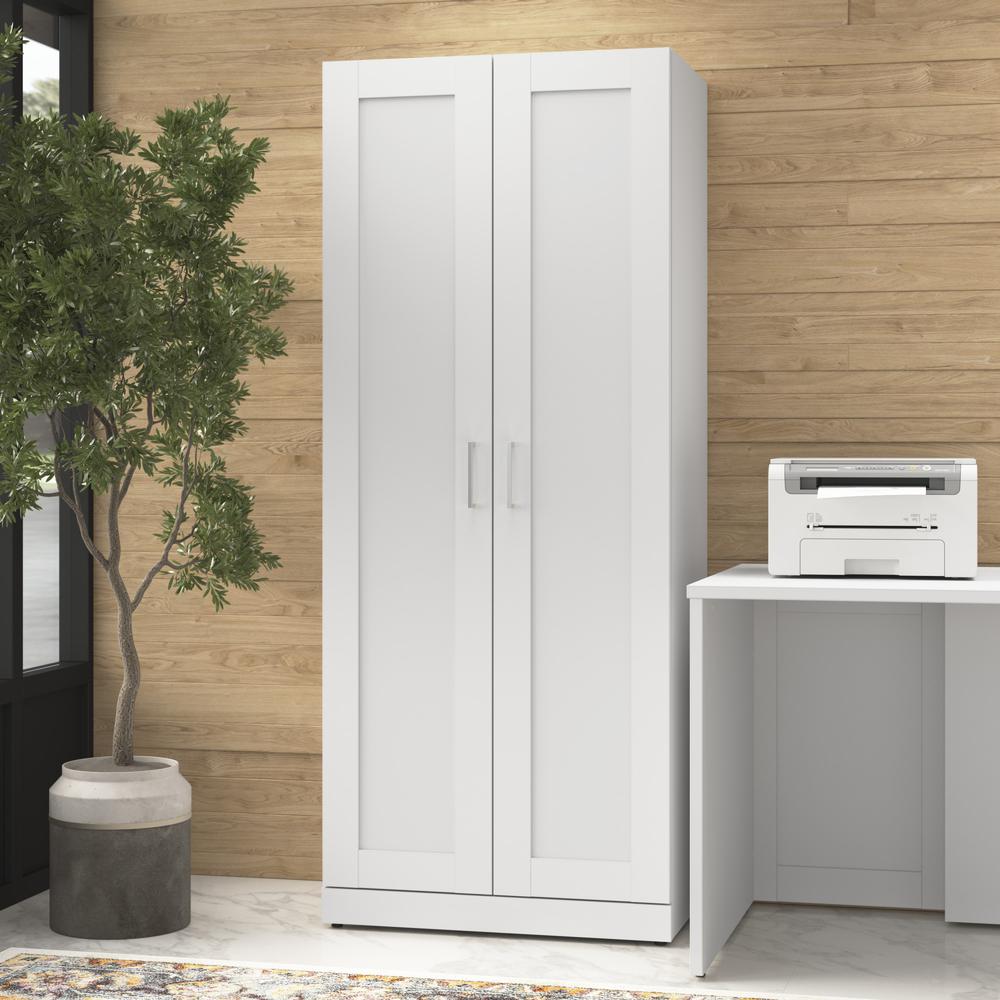Hampton Heights 30W Tall Storage Cabinet with Doors and Shelves in White. Picture 10
