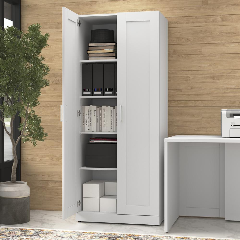 Hampton Heights 30W Tall Storage Cabinet with Doors and Shelves in White. Picture 11