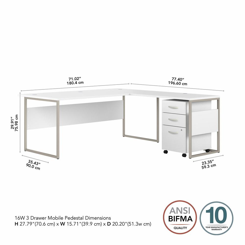 Bush Business Furniture Hybrid 72W x 36D L Shaped Table Desk with 3 Drawer Mobile File Cabinet - White/White. Picture 5