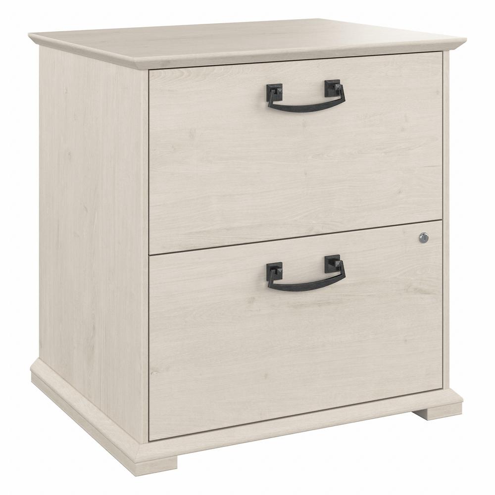 Bush Furniture Homestead Farmhouse 2 Drawer Accent Cabinet, Linen White Oak. Picture 1