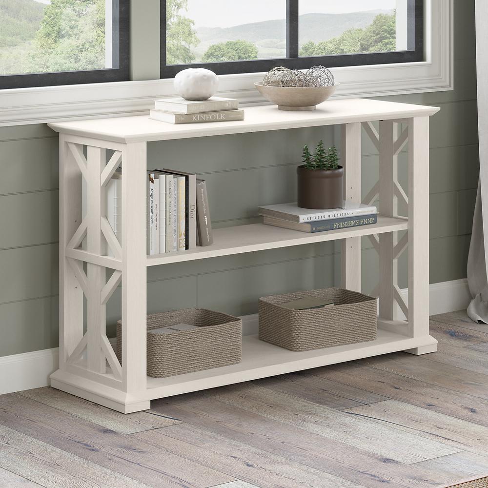 Bush Furniture Homestead Console Table with Shelves, Linen White Oak. Picture 2