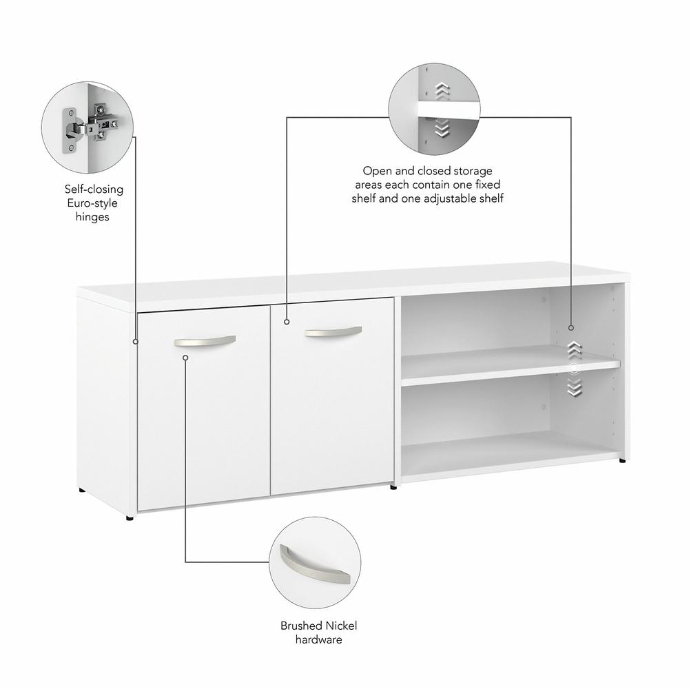 Bush Business Furniture Hybrid Low Storage Cabinet with Doors and Shelves - White/White. Picture 3
