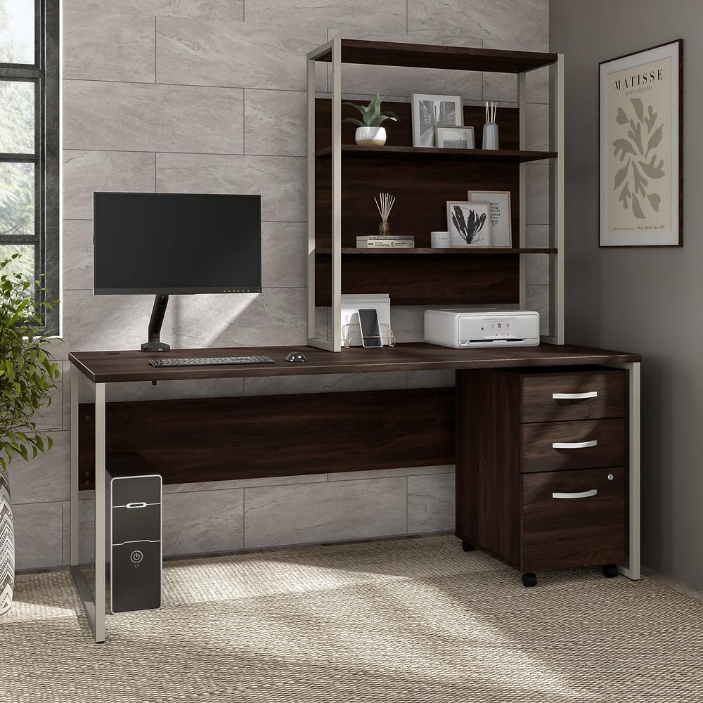 Bush Business Furniture Hybrid 72W x 30D Computer Desk with Hutch, Mobile File Cabinet and Monitor Arm in Black Walnut. Picture 4